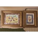 2 Persian Hand painted pictures depicting Polo playing and 2 Lovers within Hand painted mounts and