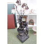 Good Quality Figural table lamp of a classical maiden bathing in a fountain with floral glazed