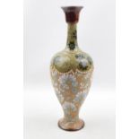 Doulton Slaters Patent Lambeth Baluster vase with narrow neck, impressed marks to base. 28cm in