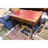 Edwardian Oak Desk with 2 drawers on turned legs