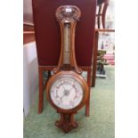 Oak Carved Edwardian Aneroid Barometer