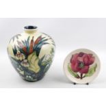 Moorcroft Waterlily vase signed to base and a Moorcroft Pin dish