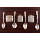 3 Edwardian and later Silver Match cases and 4 Silver Spoons 100g total weight