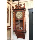 Victorian Walnut cased wall clock with Roman Numeral dial. 110cm in Height