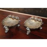 Pair of Silver Scallop Salts on Dolphin supports London 1873 69g total weight