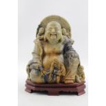 Chinese Soapstone carved Buddha on matched carved base. 22cm in Height
