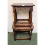 2 Early 19thC Elm peg jointed Stool with straight stretchers