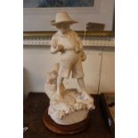 Carved soapstone figure of a Fishing Boy asfter a Bronze by AUGUSTE MOREAU 44cm in Height