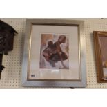 20thC Framed African print of a woman with child