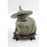 Cast Bronzed figure of a Wiseman mounted on wooden fitted base 15cm in Height