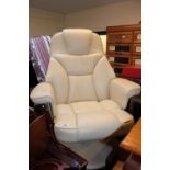 Cream Leather Elbow chair on swivel base
