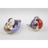 Royal Crown Derby Duck with gold stopper and a Royal Crown Derby Robin