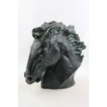 Large Pottery Bust of a Horse in Bronze glaze unsigned
