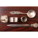 Collection of assorted Small Silver items inc. Napkin rings, Letter opener etc