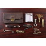 Collection of small bygones inc. Ronson Lighter, The Queens Regiment cap badge etc