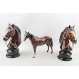 Pair of Pottery Equine Busts and a Beswick Horse
