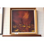 Small square Oil on board signed to bottom right of sailing ships