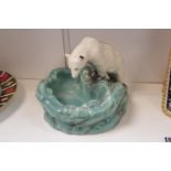 Czechoslovakian ceramics figure of a Polar Bear by a Icy pool, printed mark to base. 18cm in Height