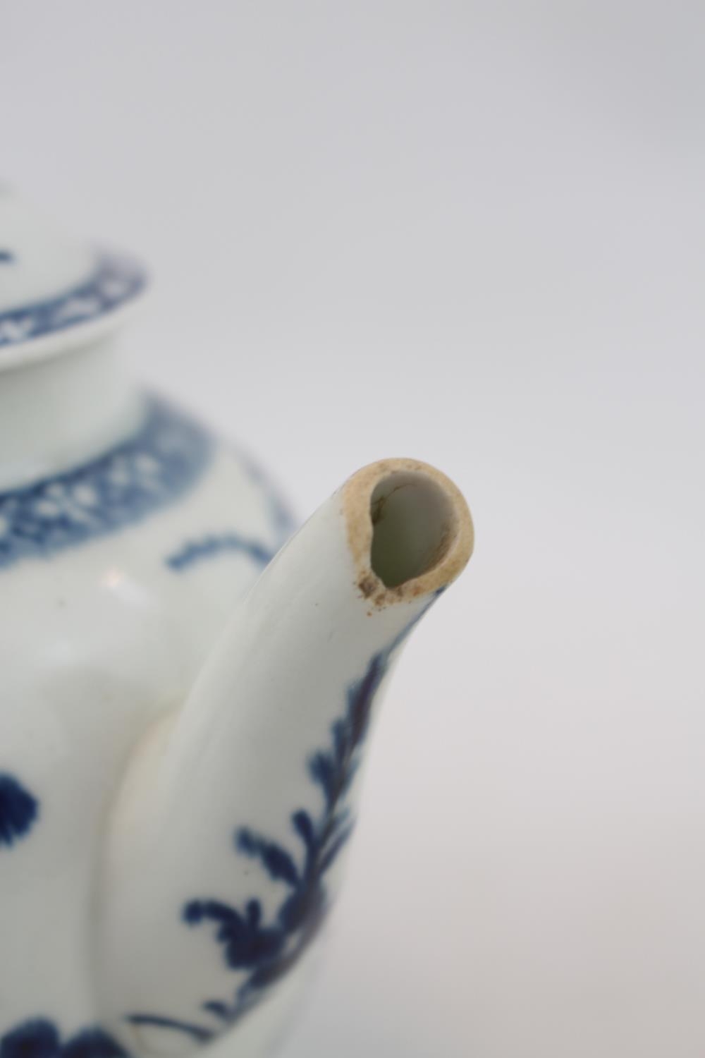 A Worcester blue and white miniature teapot, c1765-70, finely potted and painted with the Prunus. - Image 3 of 9