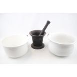 Cast iron Pestle and Mortar and 2 Chamber pots