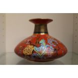 Bursley ware 1930s Large Squat vase with Oriental decoration