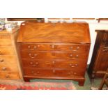 Georgian Mahogany Fall front bureau with fitted interior, 4 drawers with brass drop handles