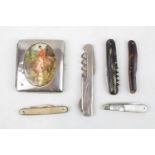 Collection of assorted Pocket knives inc. Silver with mother of pearl and a Fox Hunting related