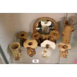 Collection of Studio pottery Mushroom and Tortoise decorated vases and a table mirror