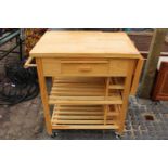Pine BBQ Trolley on casters