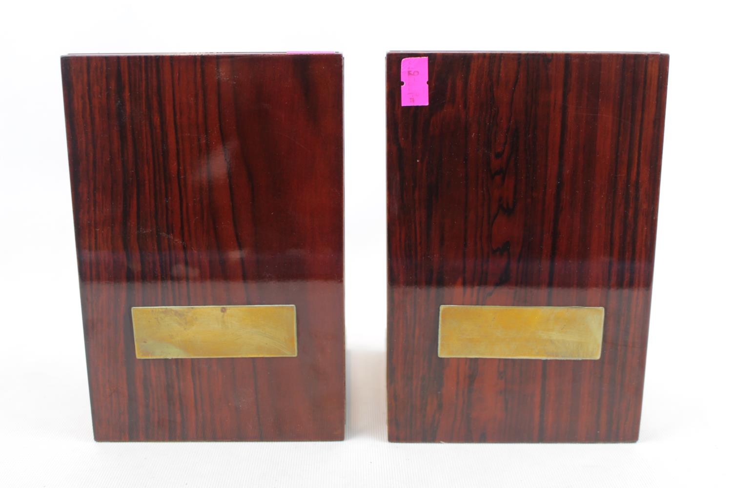 Pair of Rosewood Brass inlaid bookends with Brass applied Ibex/Antelope busts - Image 2 of 2