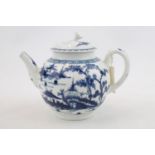 A Worcester blue and white miniature teapot, c1765-70, finely potted and painted with the Prunus.
