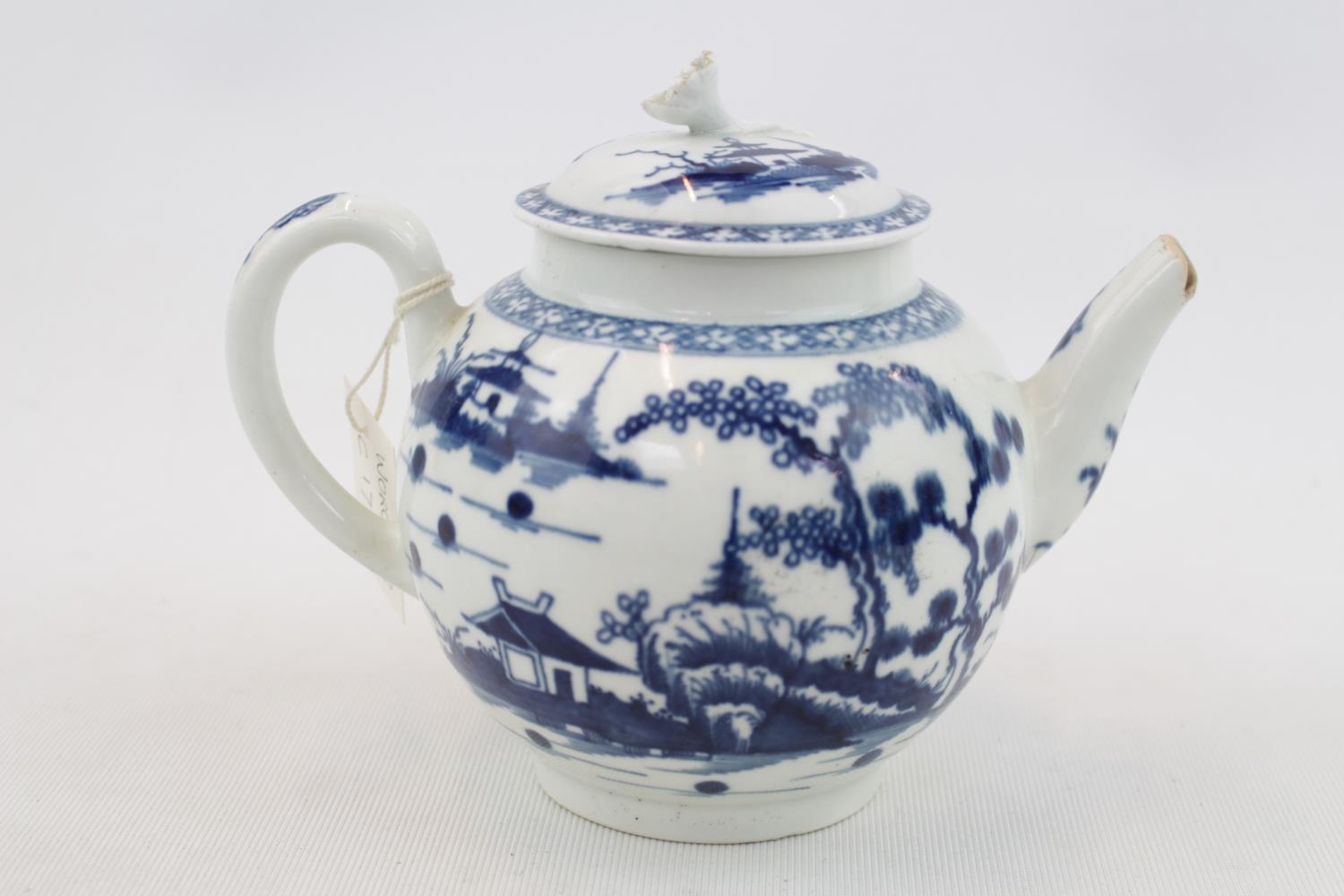 A Worcester blue and white miniature teapot, c1765-70, finely potted and painted with the Prunus. - Image 2 of 9