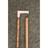 Edwardian Bamboo Dandy cane with Silver and Gold collar and bone handle with a Bamboo Baton