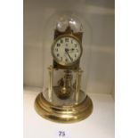Brass Anniversary clock with numeral face under glass dome