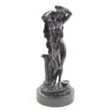 Bronze of a Semi nude woman against Corinthian column mounted on Marble base. 31cm in Height