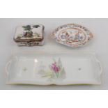 Shelley Pink Harebell Eve Shape 1930s Sandwich plate, Continental Hand Painted Trinket box and a