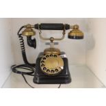 Good quality 1930's Black metal cased Dial telephone with brass fittings