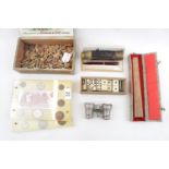Collection of Bygones inc. Telescope, Coin sets, Dominoes etc