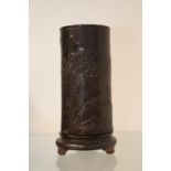 19thC Chinese Bamboo Brush Pot with Pagoda decoration character marks to reverse. 12cm in Height