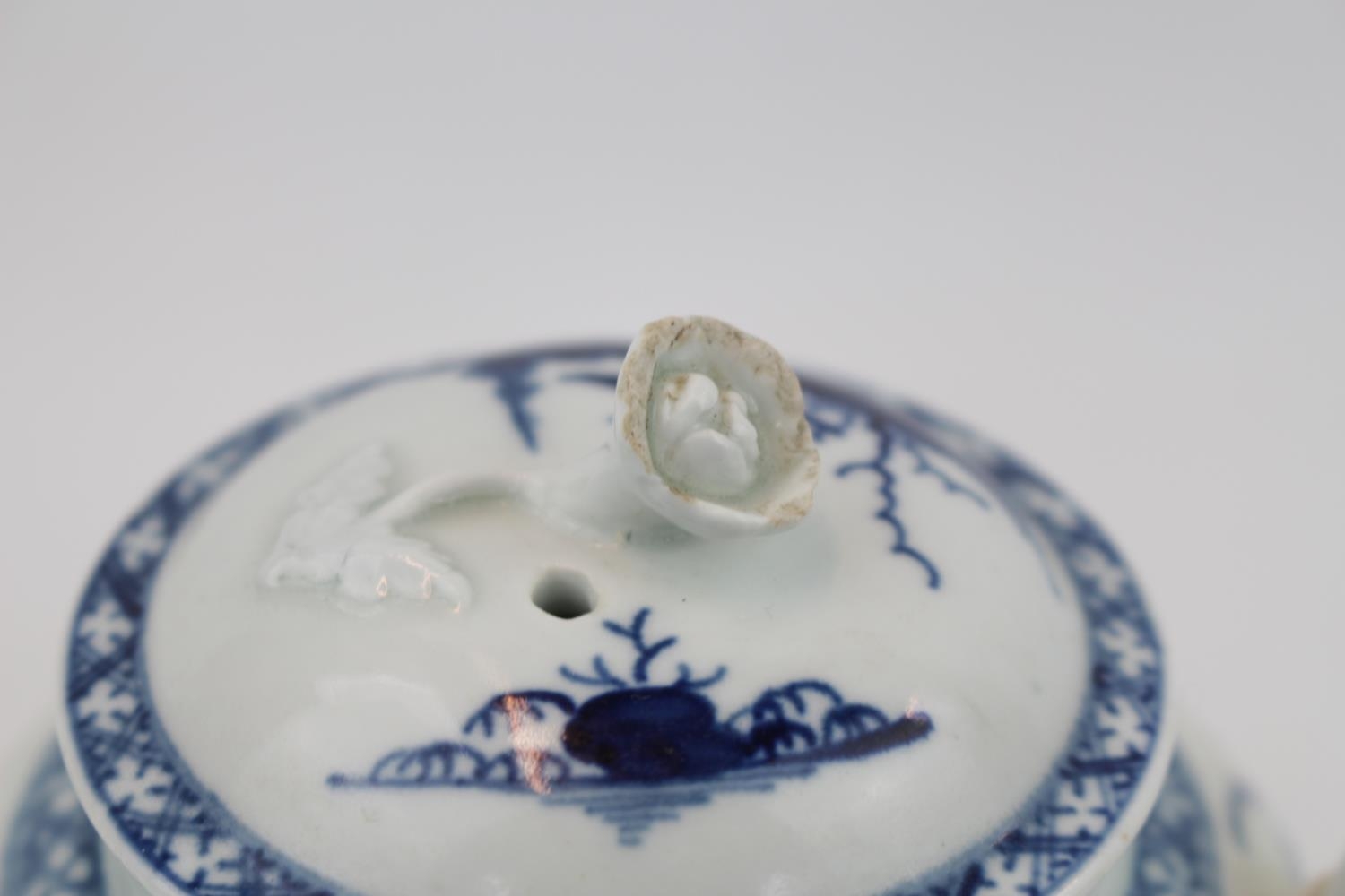 A Worcester blue and white miniature teapot, c1765-70, finely potted and painted with the Prunus. - Image 4 of 9