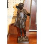 19thC Bronze classical figure of a man with Game bird, unsigned. 24cm in Height