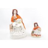 19thC Large Staffordshire Little Red Riding Hood figure and another smaller