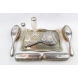 Silver 5 Piece Early 20thC Dressing table set on Silver plated matched tray ands 2 Silver topped