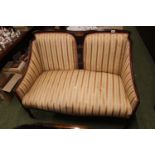 Edwardian Mahogany framed upholstered sofa suite on tapering legs and casters