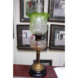 Victorian Oil Lamp with clear glass reservoir on brass column support