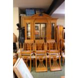 20thC Dinig room suite comprising of Glazed dresser, Table and 8 chairs and a Buffet unit