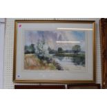 David Green watercolour of a river scene 'The Ouse in Summer Bedfordshire'