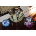 Very Large Clear glass paperweight and Caithness Rolling Surf Dolphin Paperweight and another