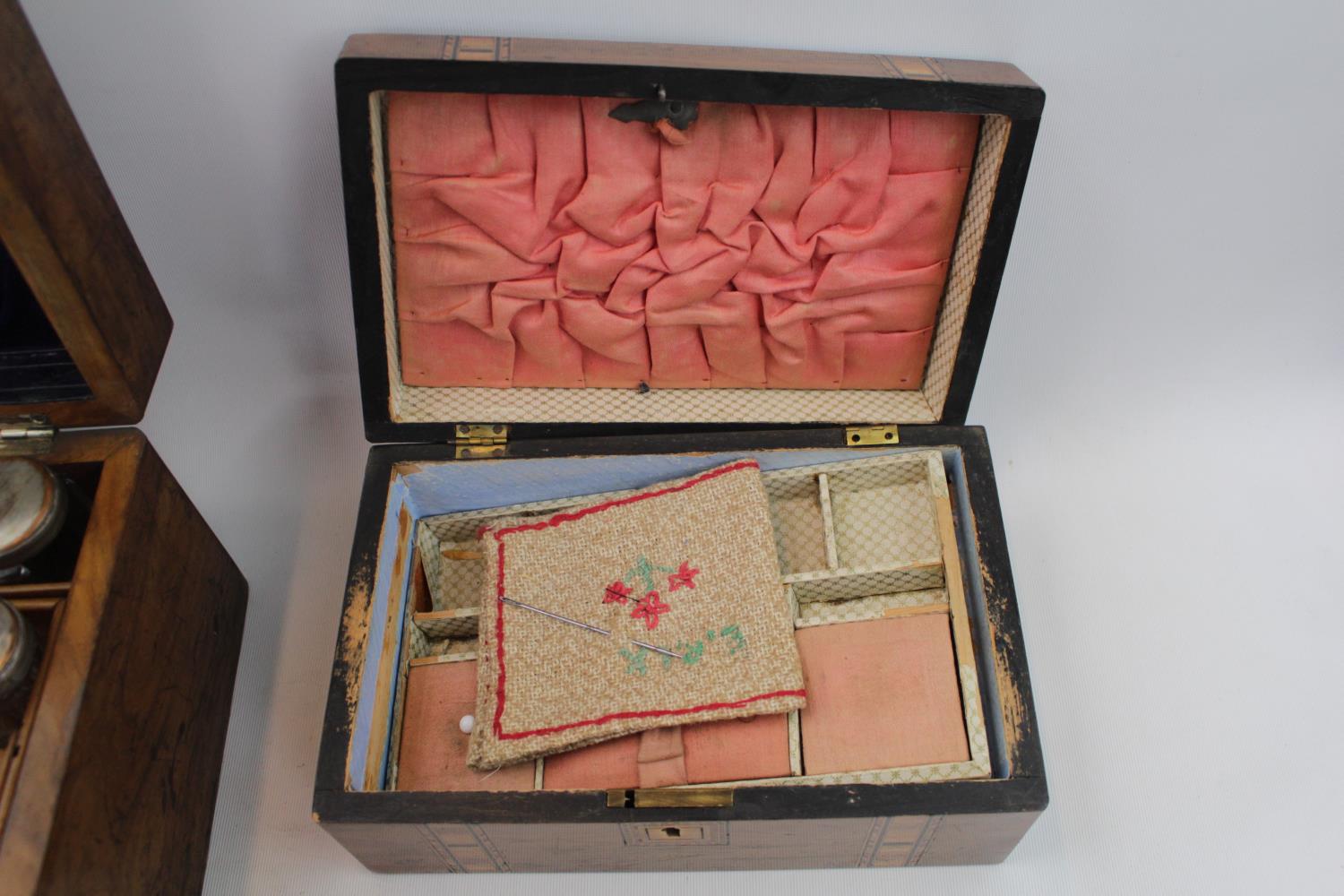 Late 19thC Walnut ladies travelling case with fitted interior and a Inlaid stationary/Jewel box - Image 4 of 4