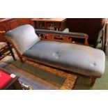 Late Victorian Upholstered Chaise Longue on Walnut carved base